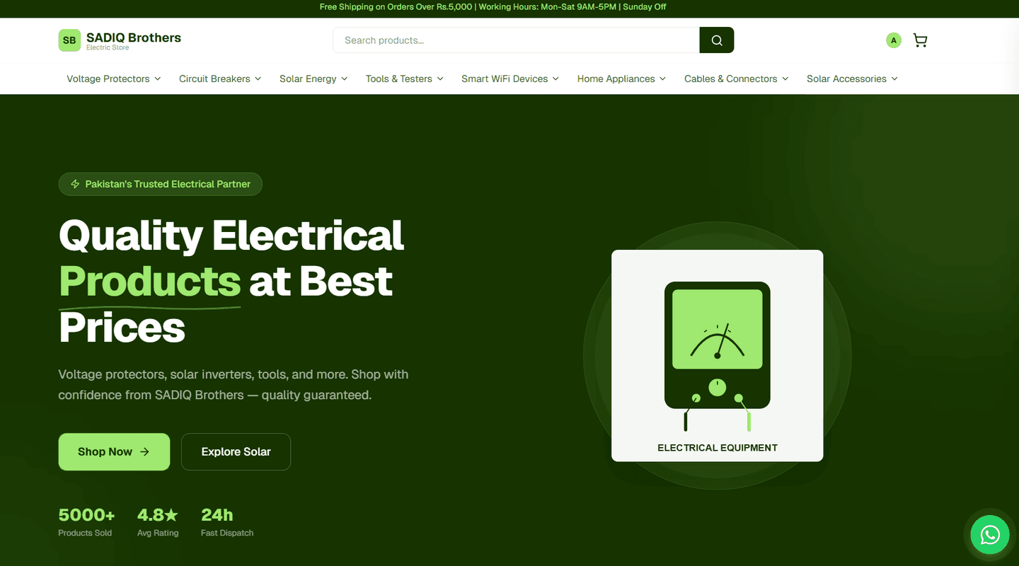 Sadiq Brothers ecommerce website: Online shop for electrical and solar products