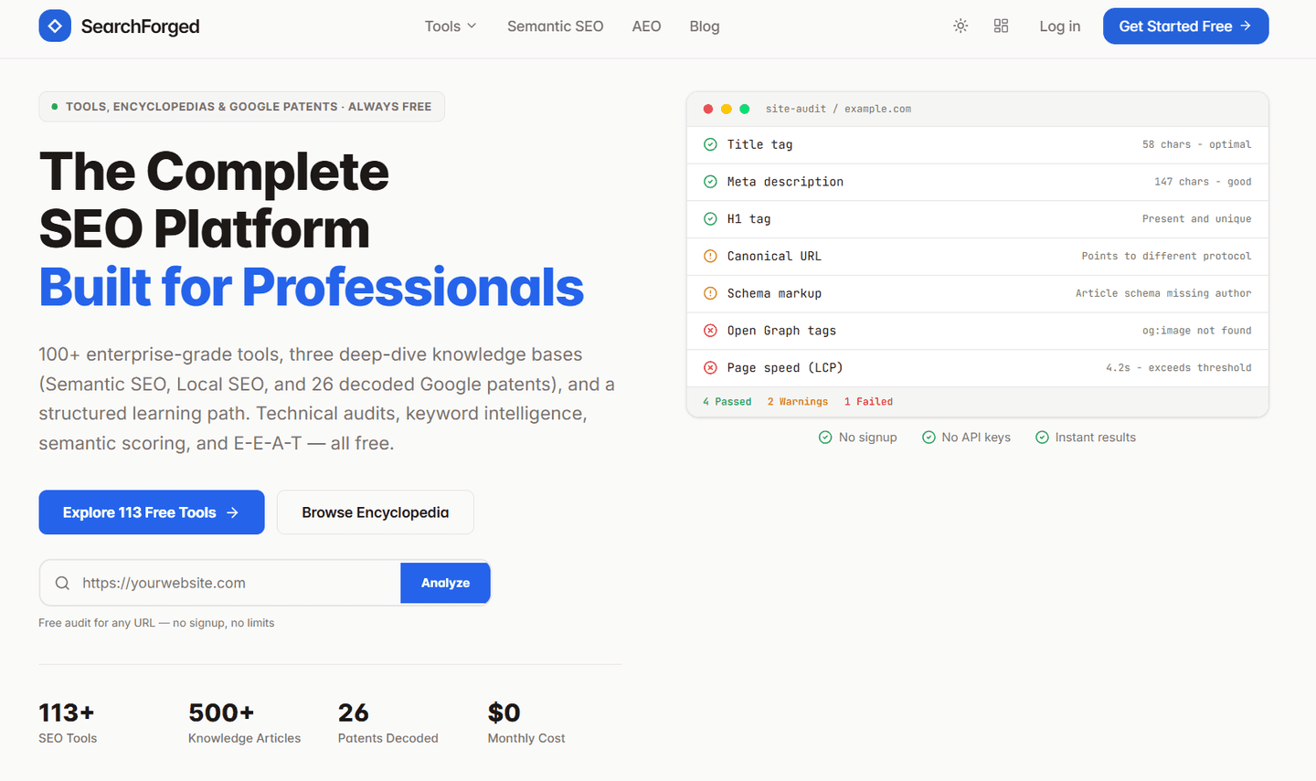 SearchForged website design: Platform for SEO tools and learning