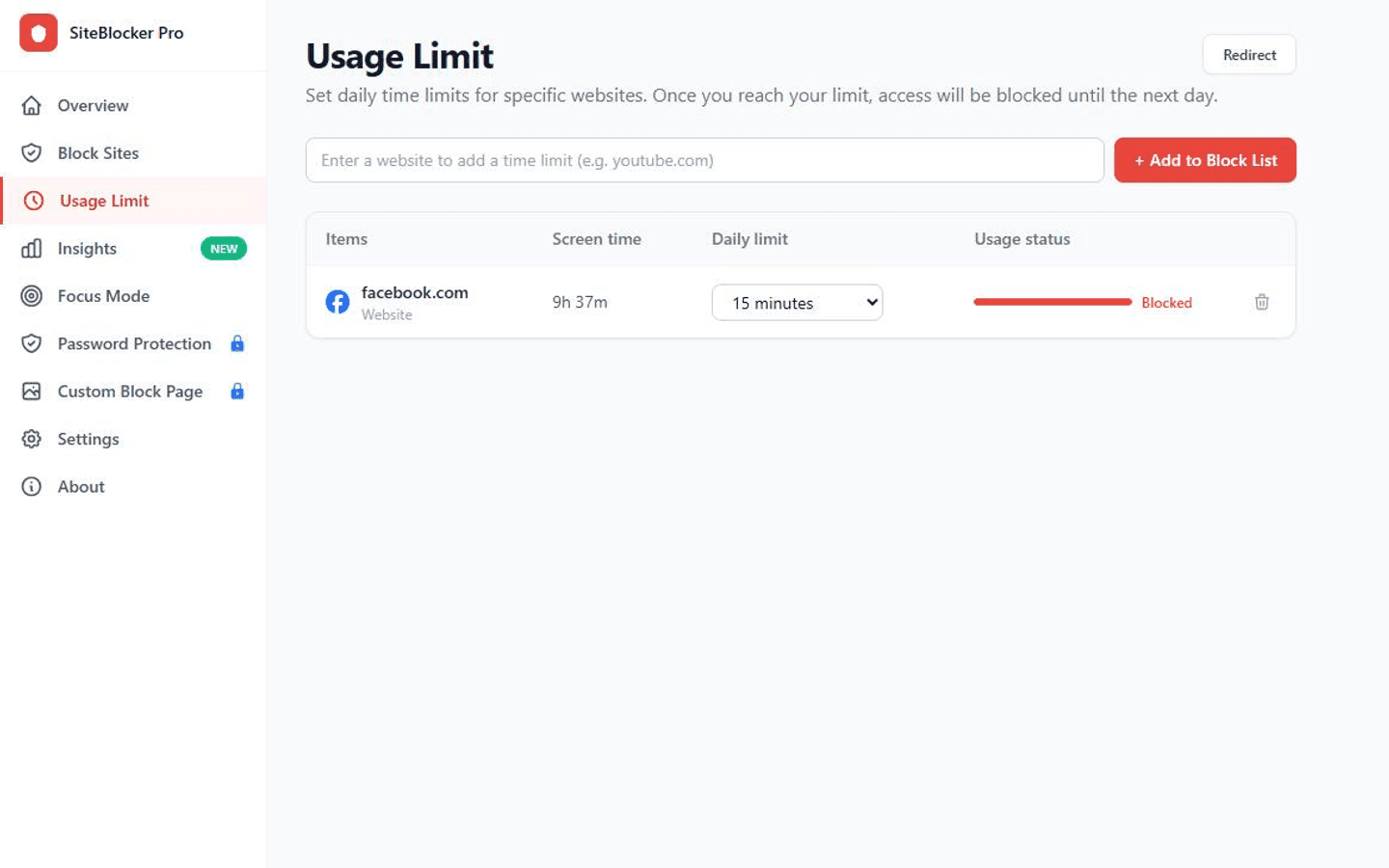 SiteBlocker Pro browser extension: Blocks websites and sets daily time limits